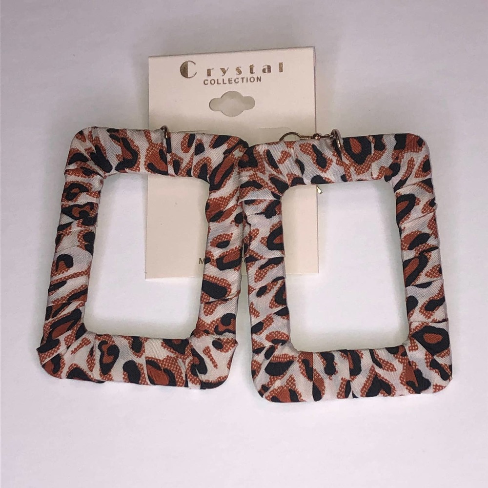 Earrings Rectangle 3" Leopard Print Orange Black Jewelry New